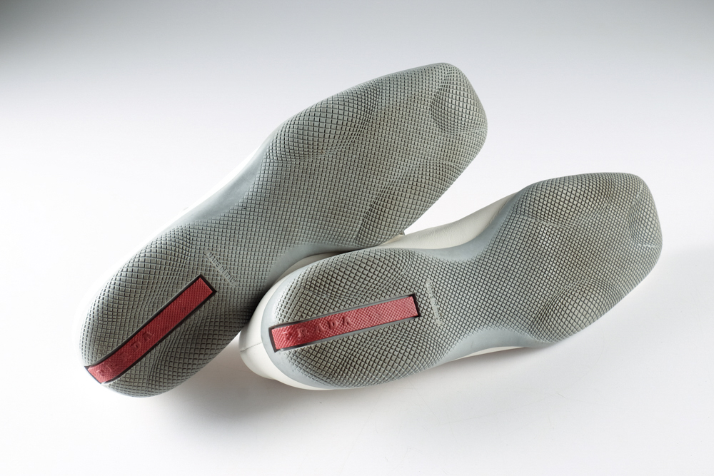 Women's Prada Designer White Leather Flats