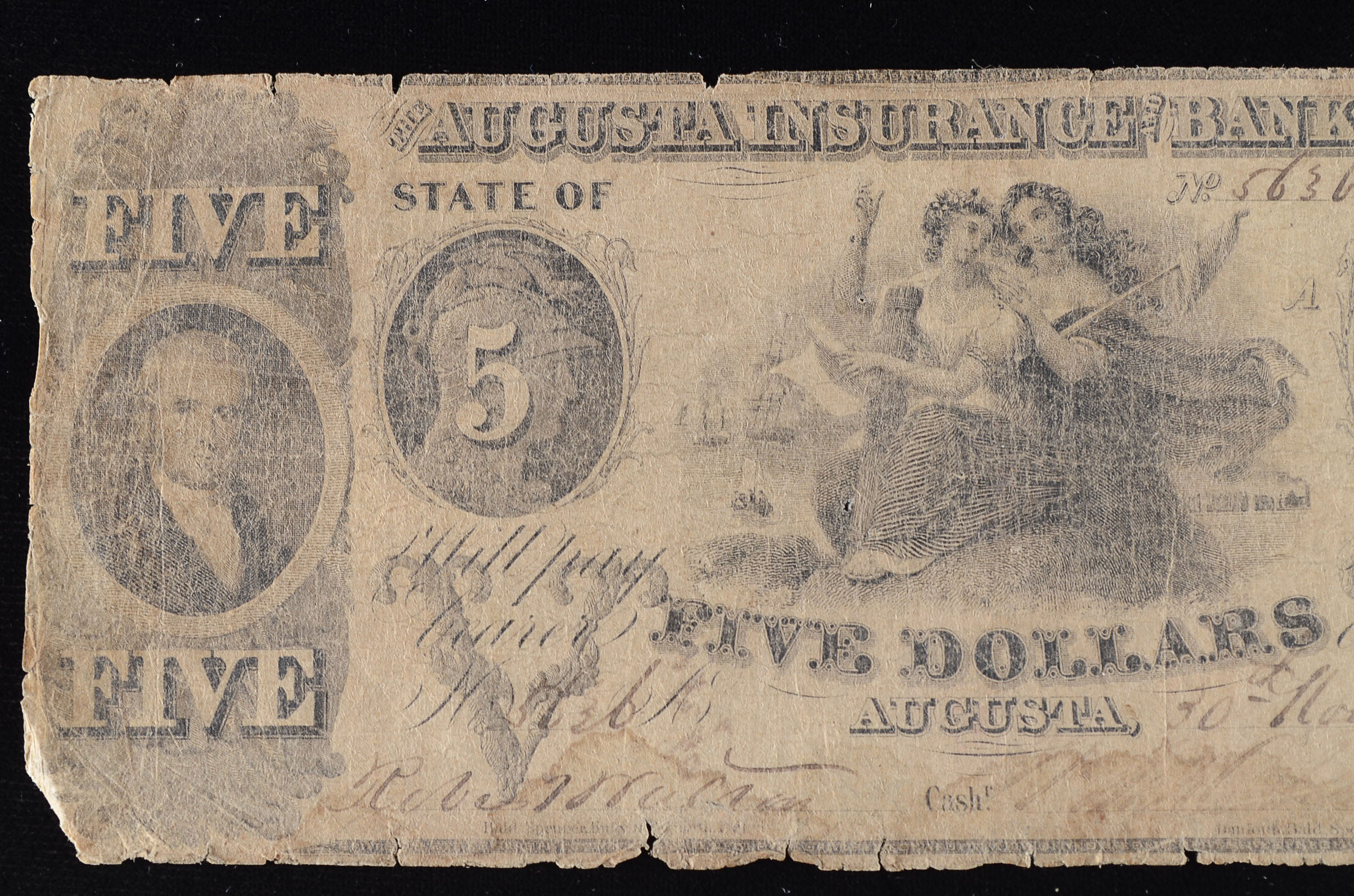 1852 Five Dollar Note From Augusta, GA