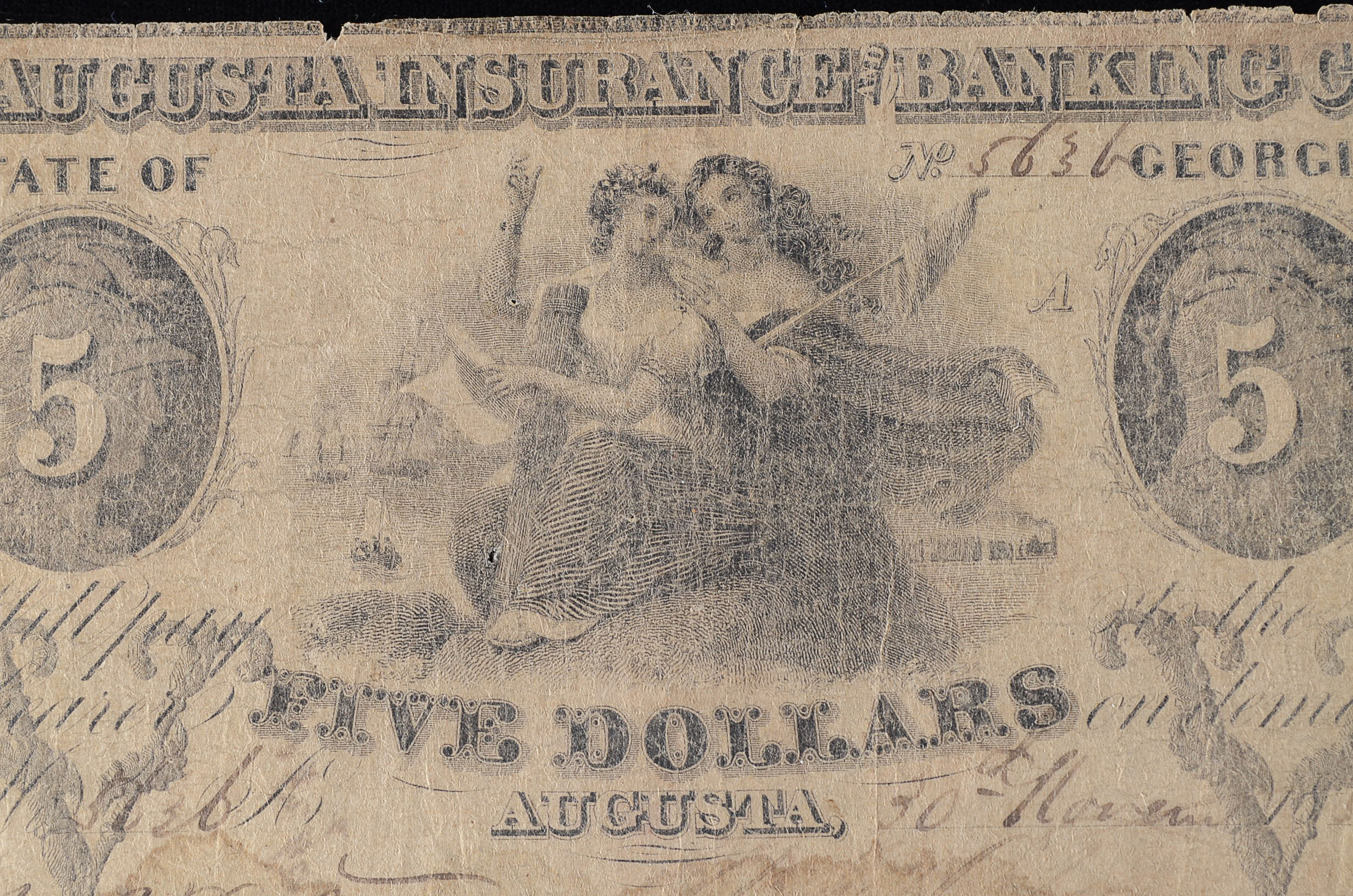 1852 Five Dollar Note From Augusta, GA