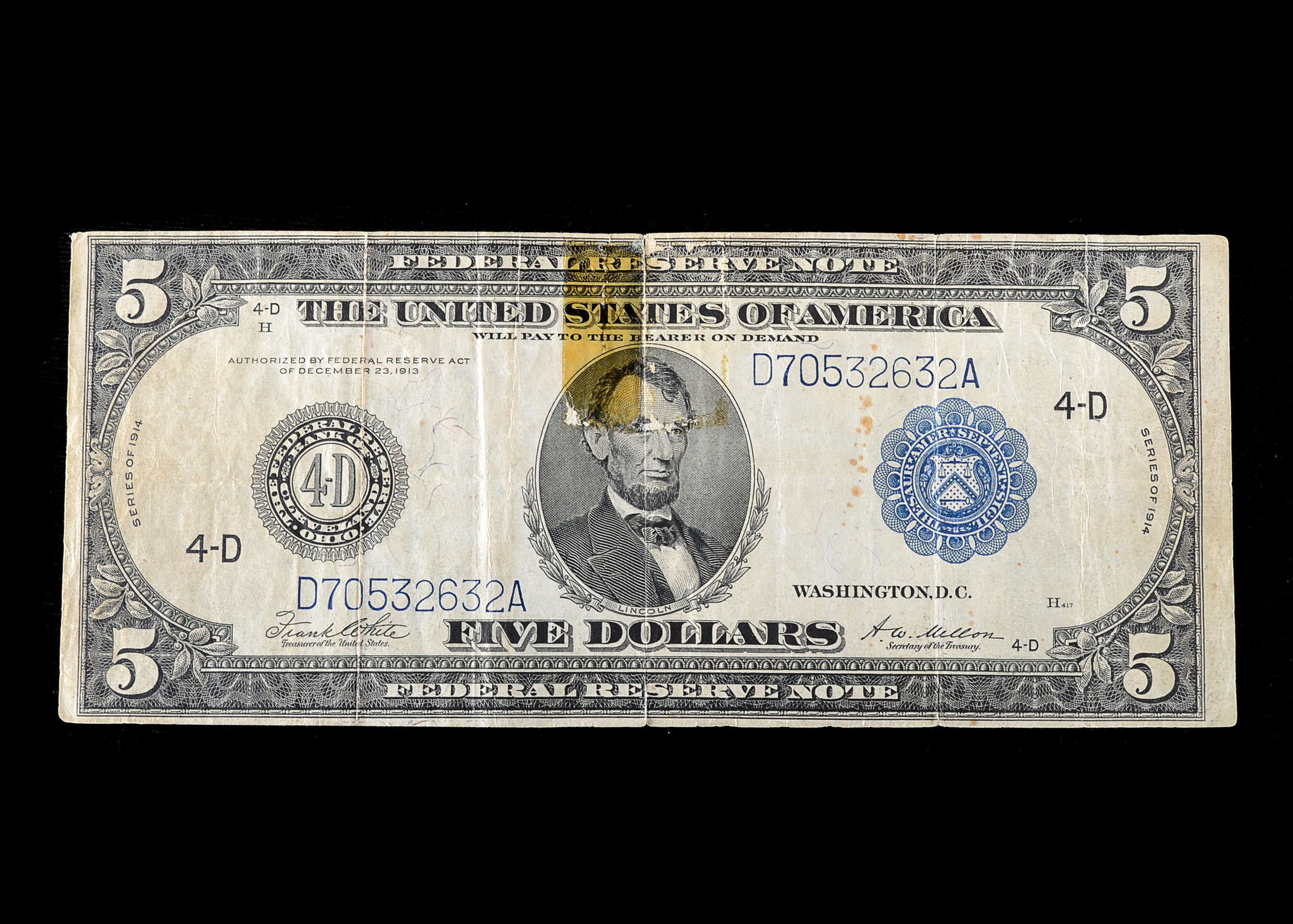 Series of 1914 Blue Seal Five Dollar Federal Reserve Note