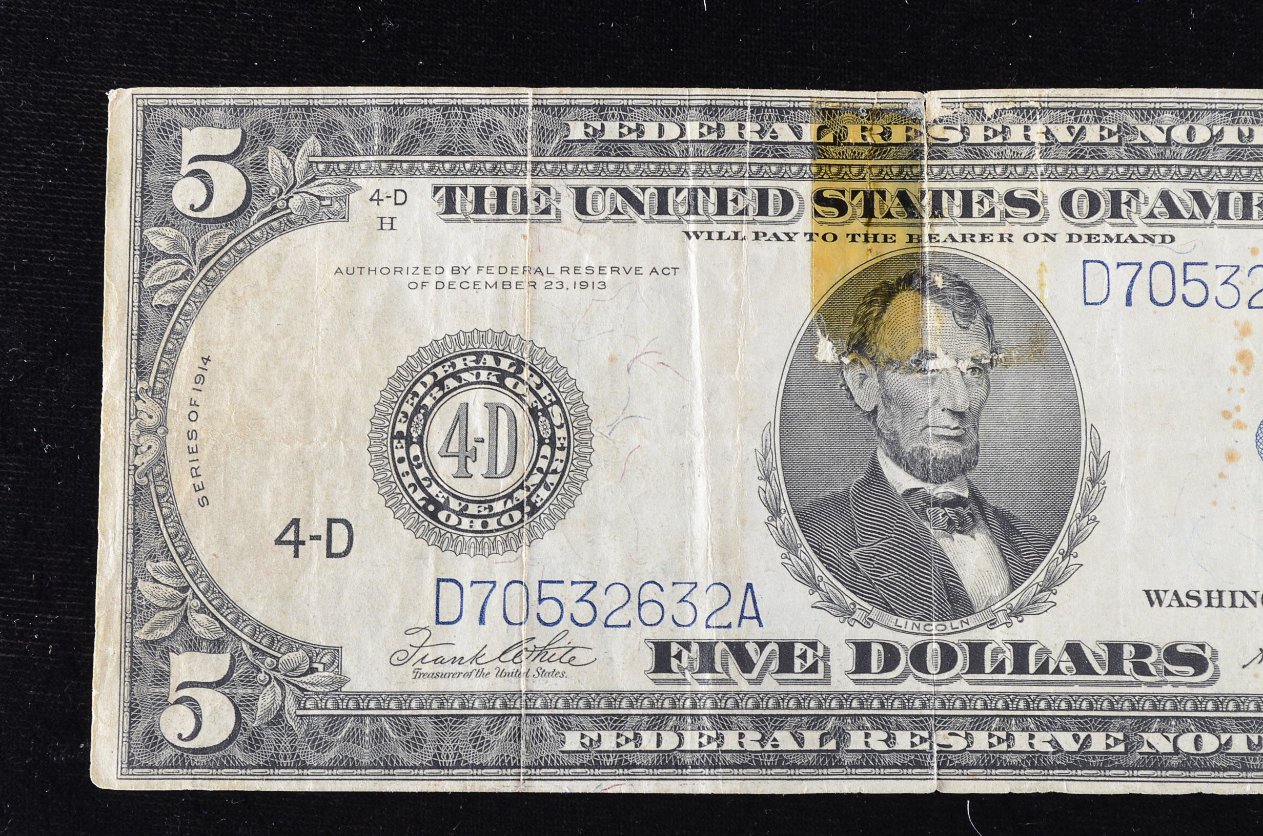 Series of 1914 Blue Seal Five Dollar Federal Reserve Note