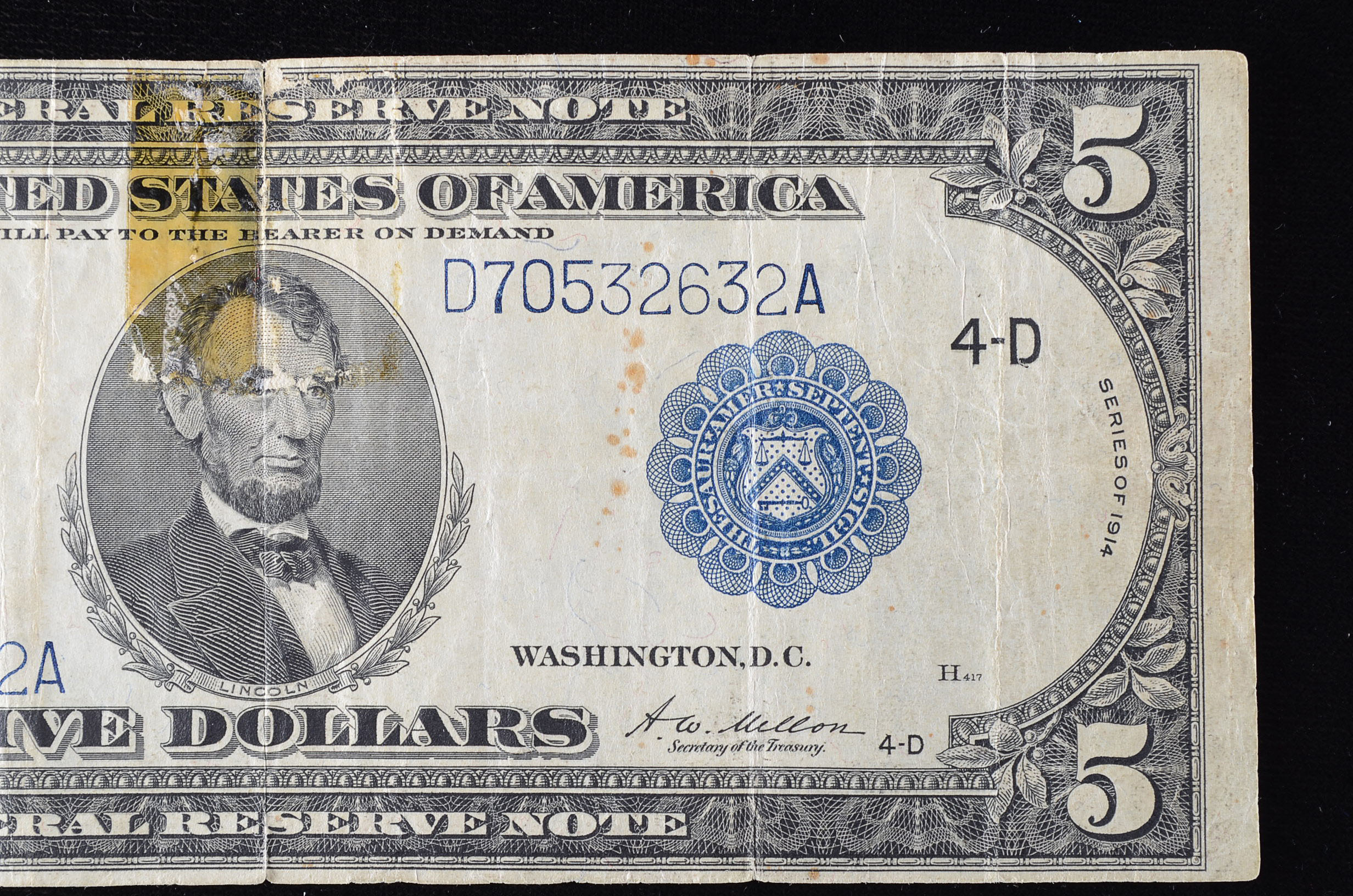 Series of 1914 Blue Seal Five Dollar Federal Reserve Note