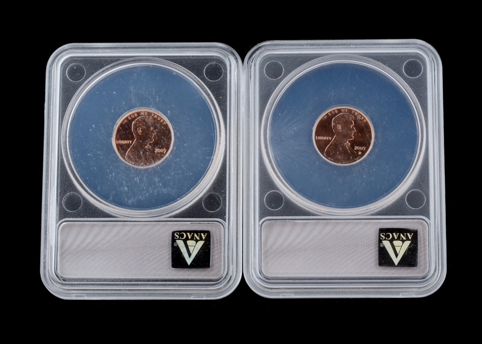 2009 D and 2009 P Professional Life Lincoln Cents ANACS MS67 RD