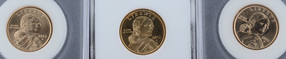 Three Encapsulated and Graded Sacagawea Golden Dollars