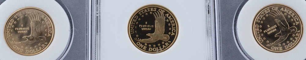 Three Encapsulated and Graded Sacagawea Golden Dollars