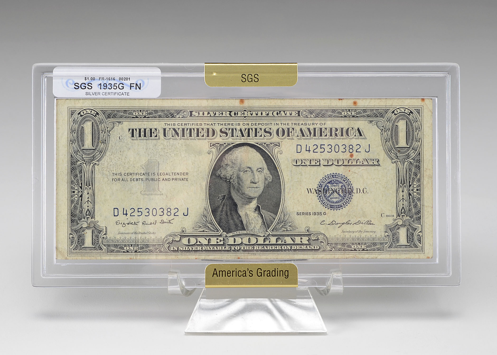Graded FN SGS 1935 G One Dollar Silver Certificate