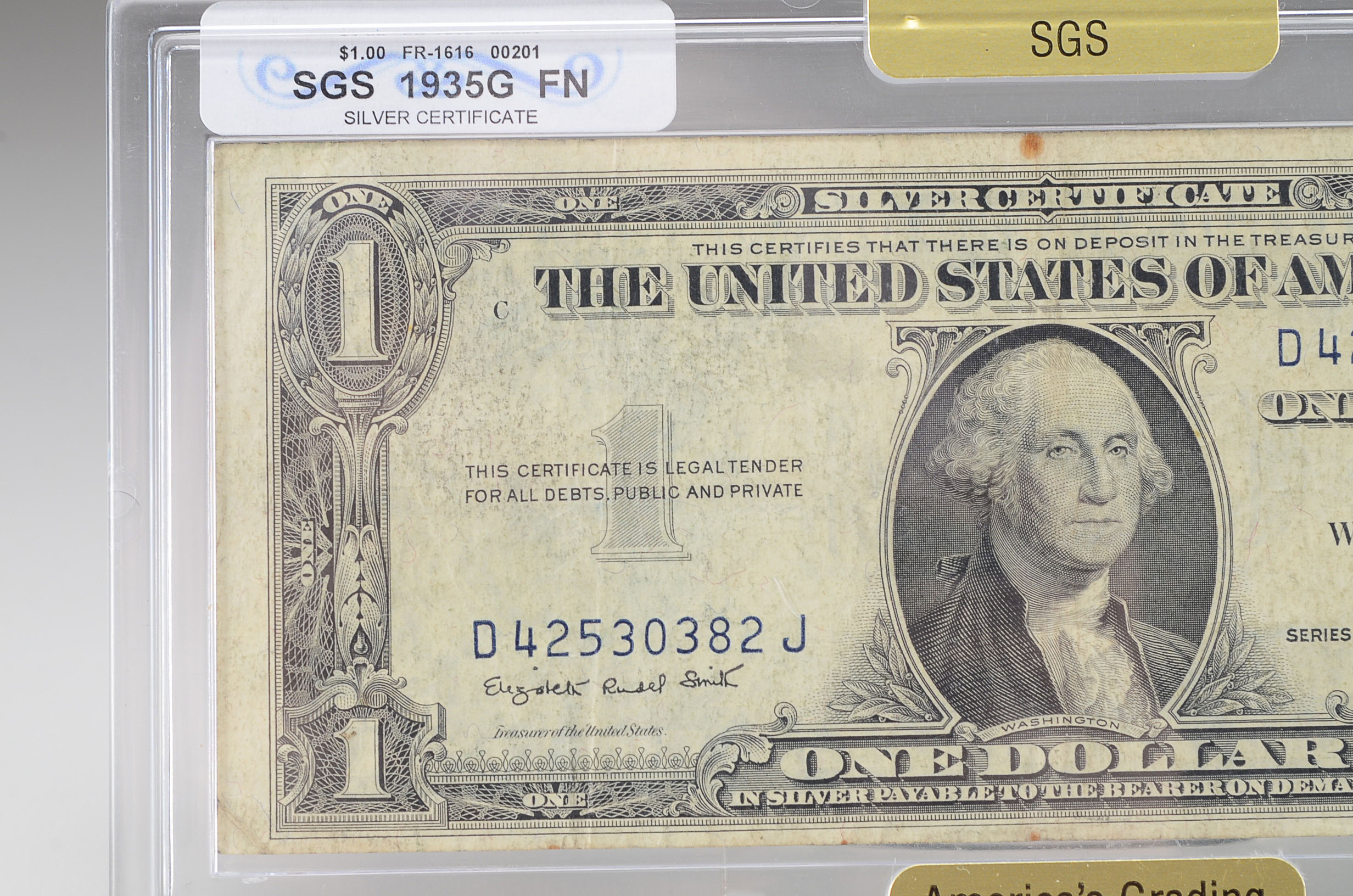 Graded FN SGS 1935 G One Dollar Silver Certificate