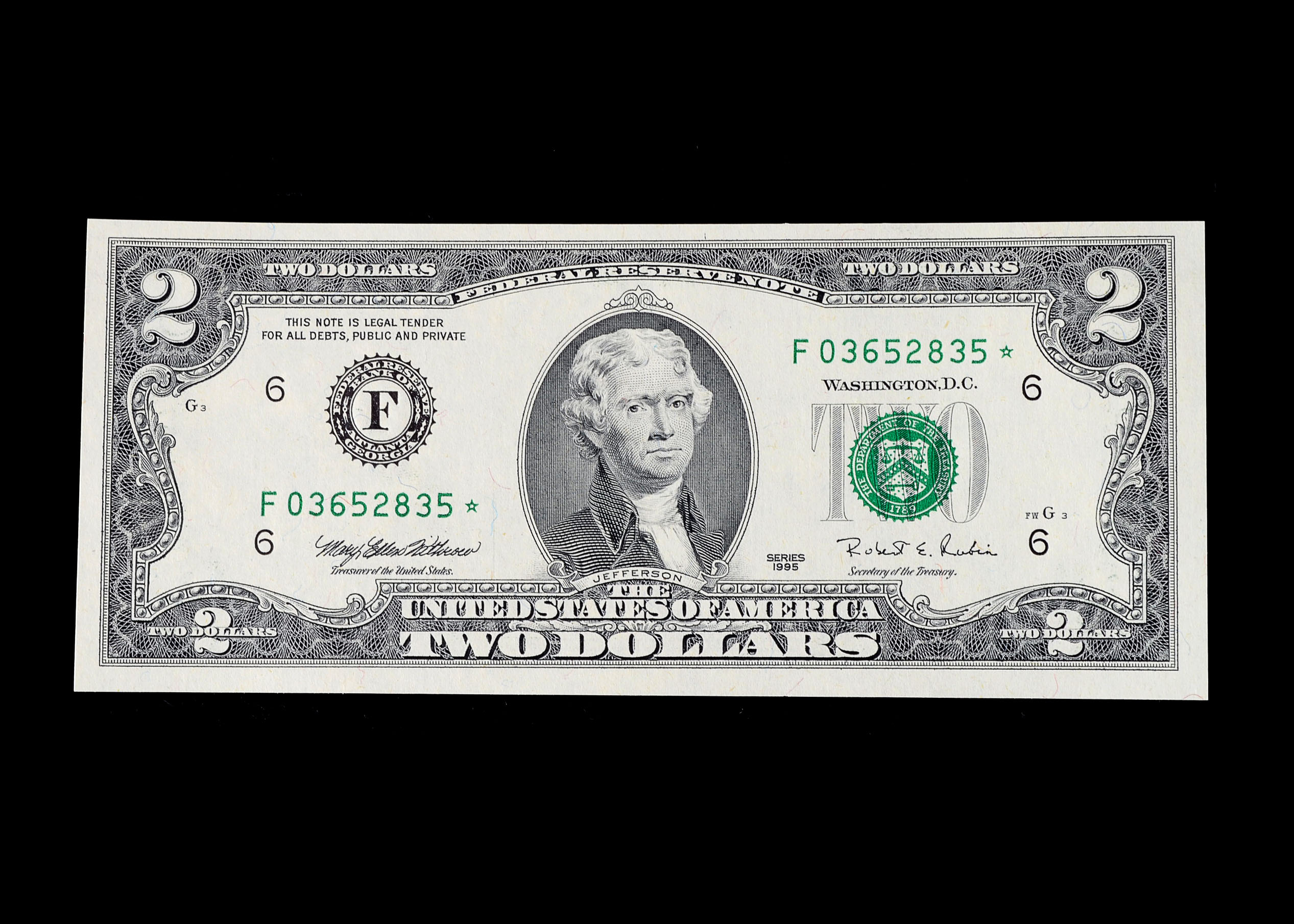 Three Various Two Dollar Bills