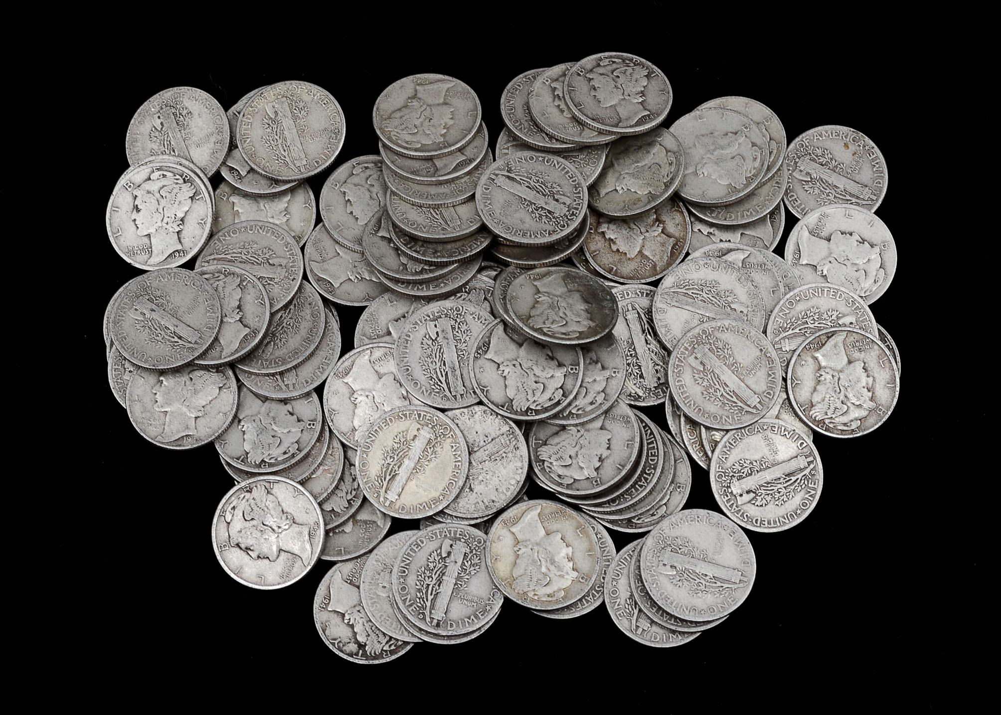 One Hundred Unsearched Silver Mercury Dimes