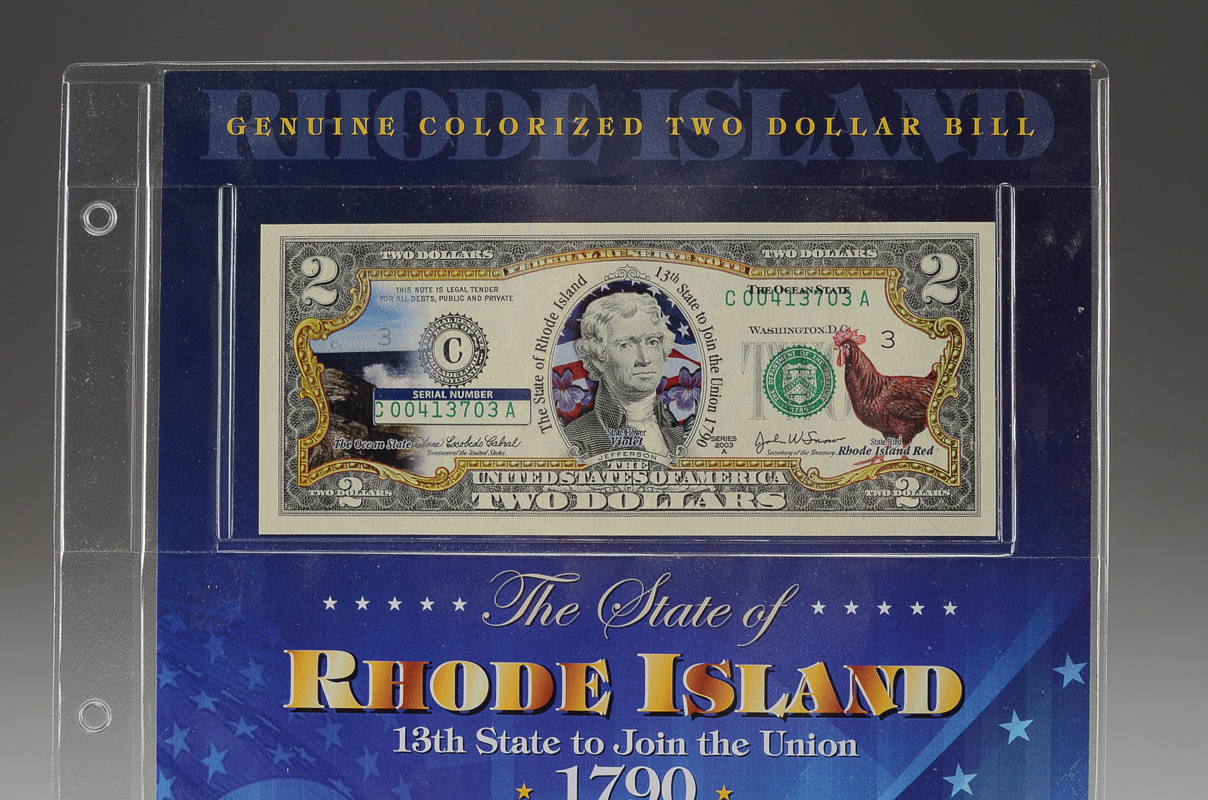 Colorized 2003 U.S. Two Dollar Bill