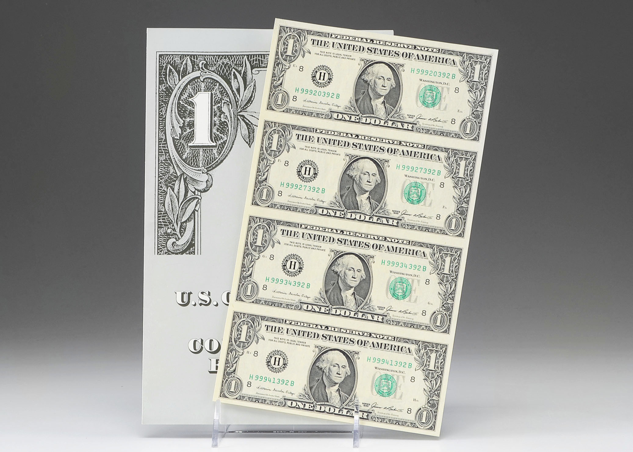 U.S. Mint Uncut One Dollar Bill Sheet