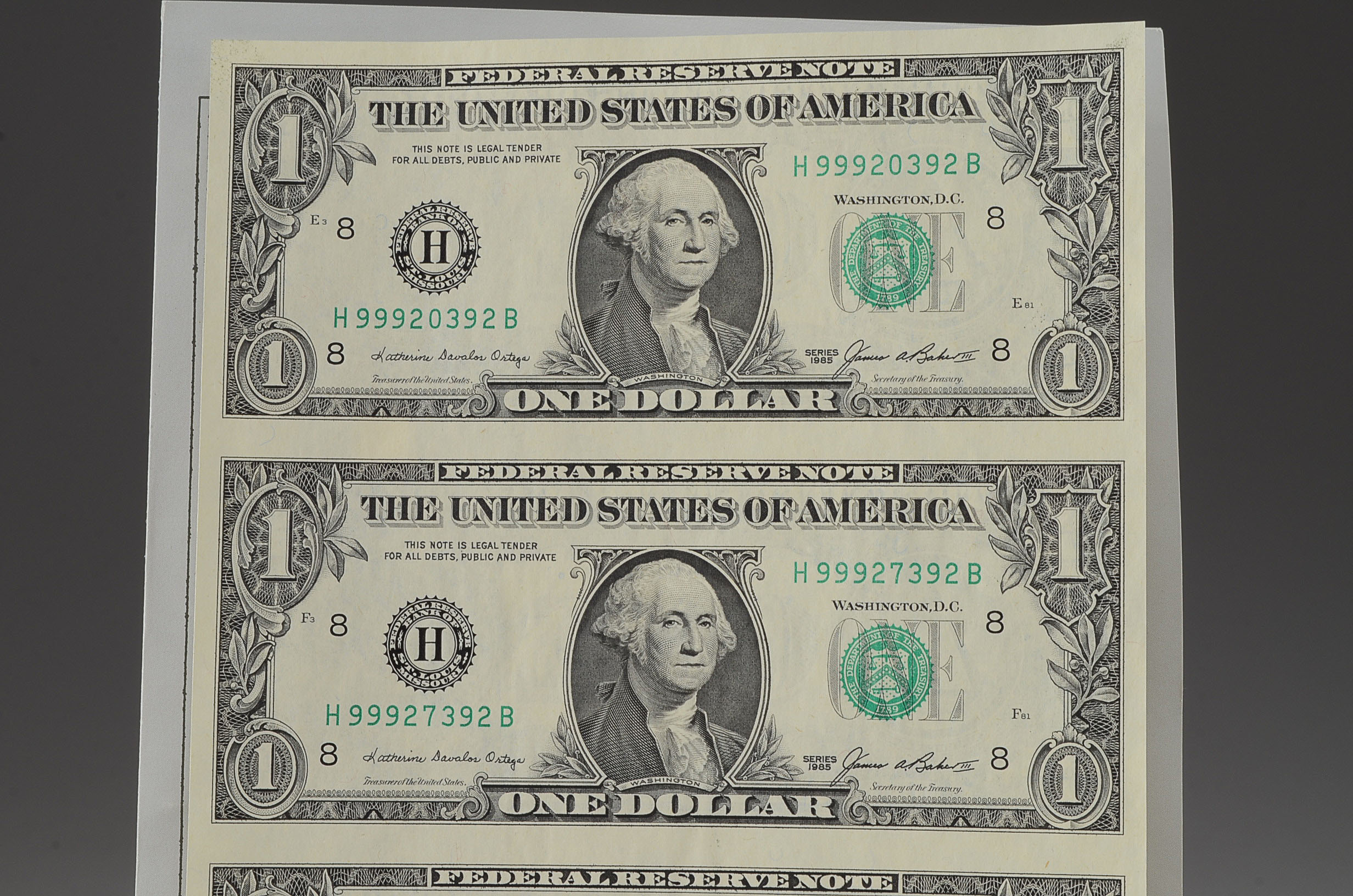 U.S. Mint Uncut One Dollar Bill Sheet