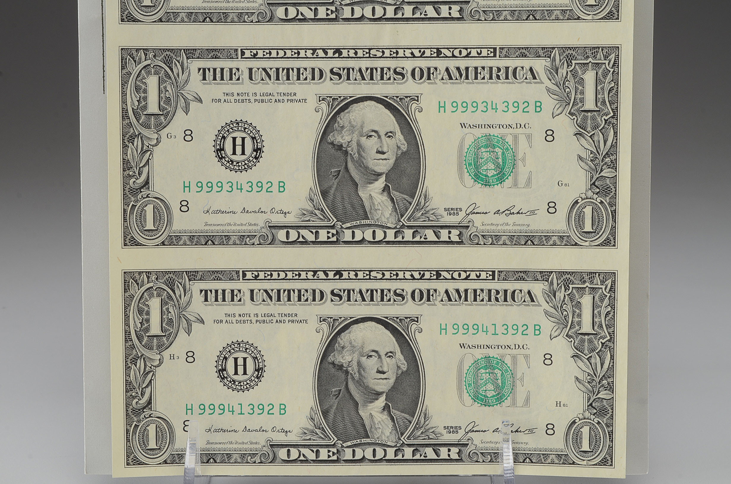 U.S. Mint Uncut One Dollar Bill Sheet
