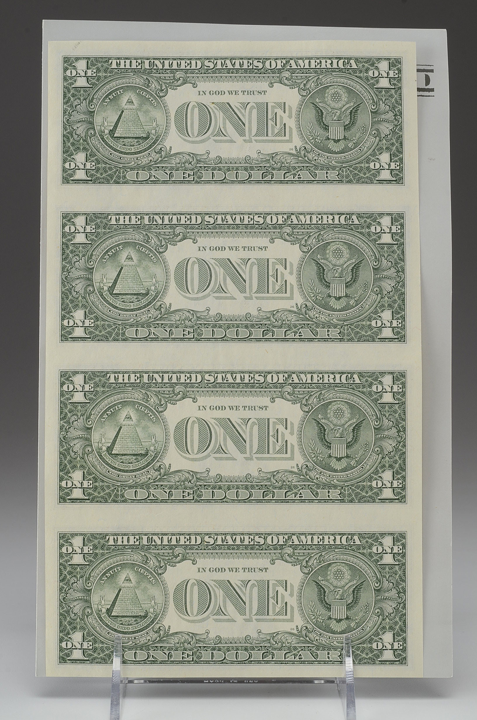 U.S. Mint Uncut One Dollar Bill Sheet