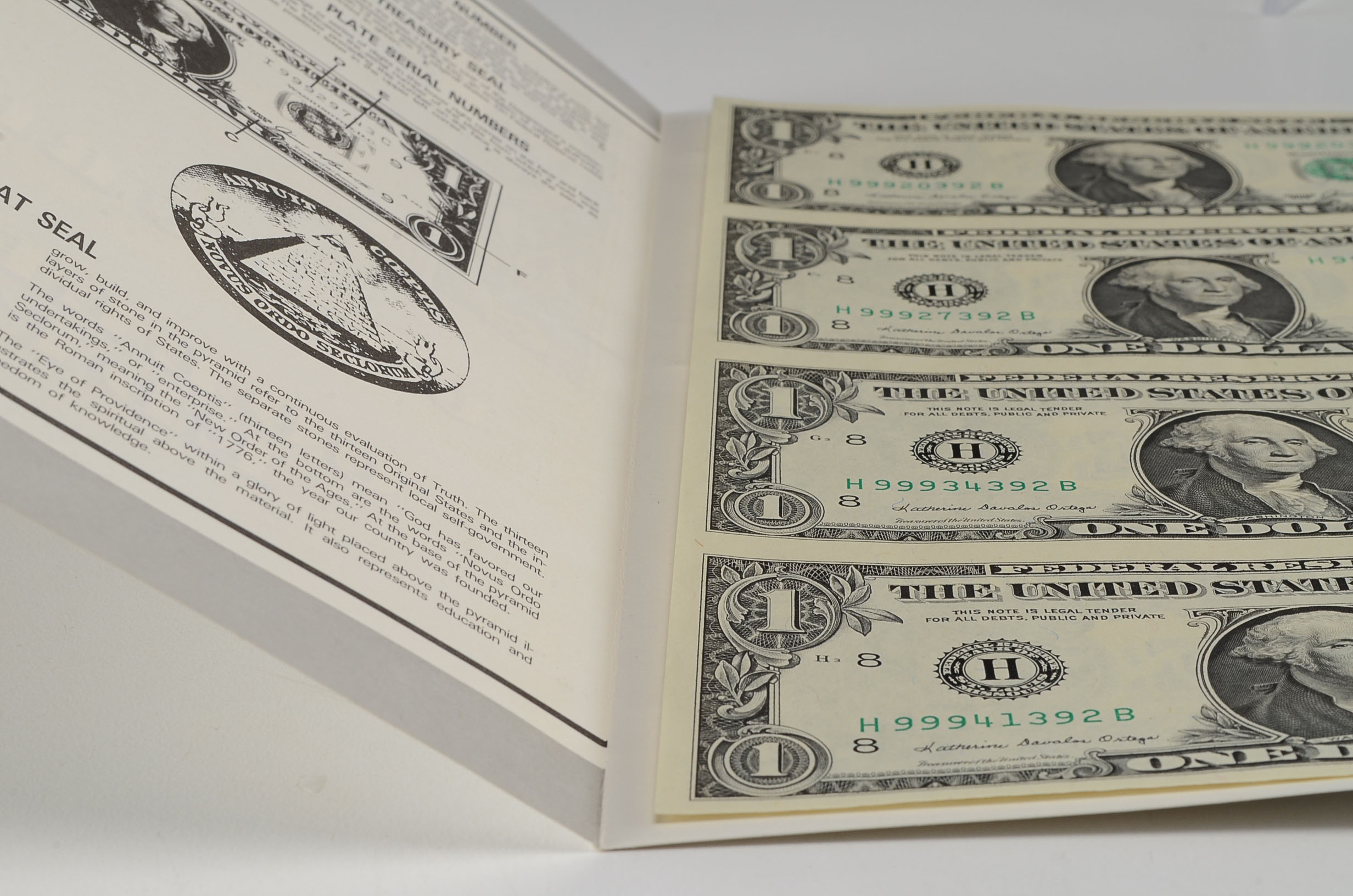 U.S. Mint Uncut One Dollar Bill Sheet