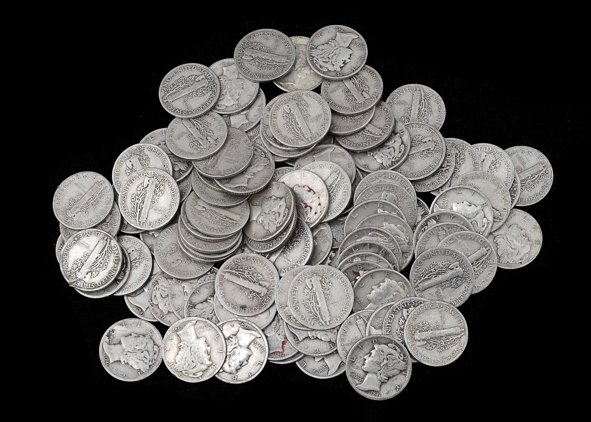 One Hundred Unsearched Silver Mercury Dimes