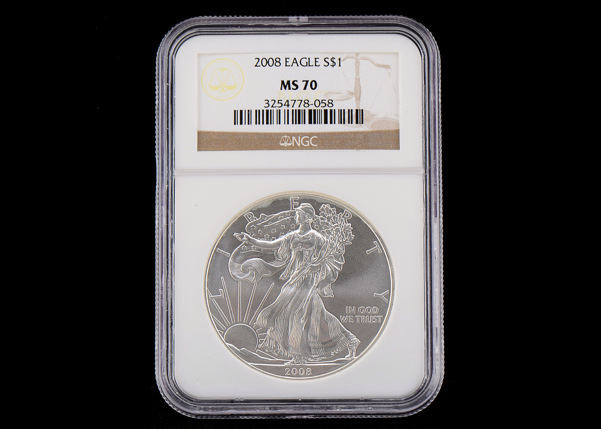 2008 One Dollar U.S. Silver Eagle NGC MS70
