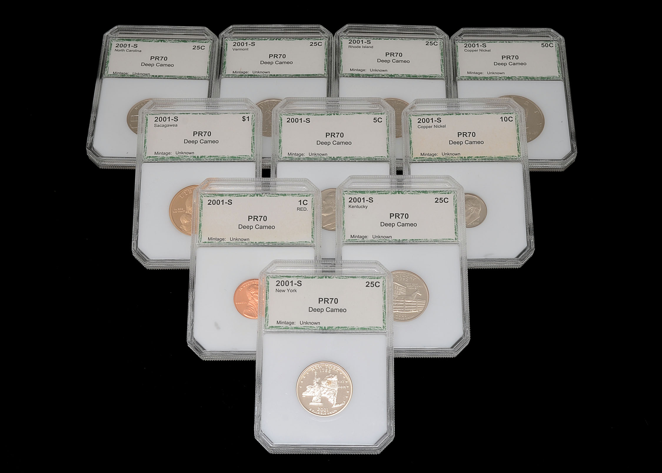 Ten PR70 DCAM (By PCI) 2001 S U.S. Coins