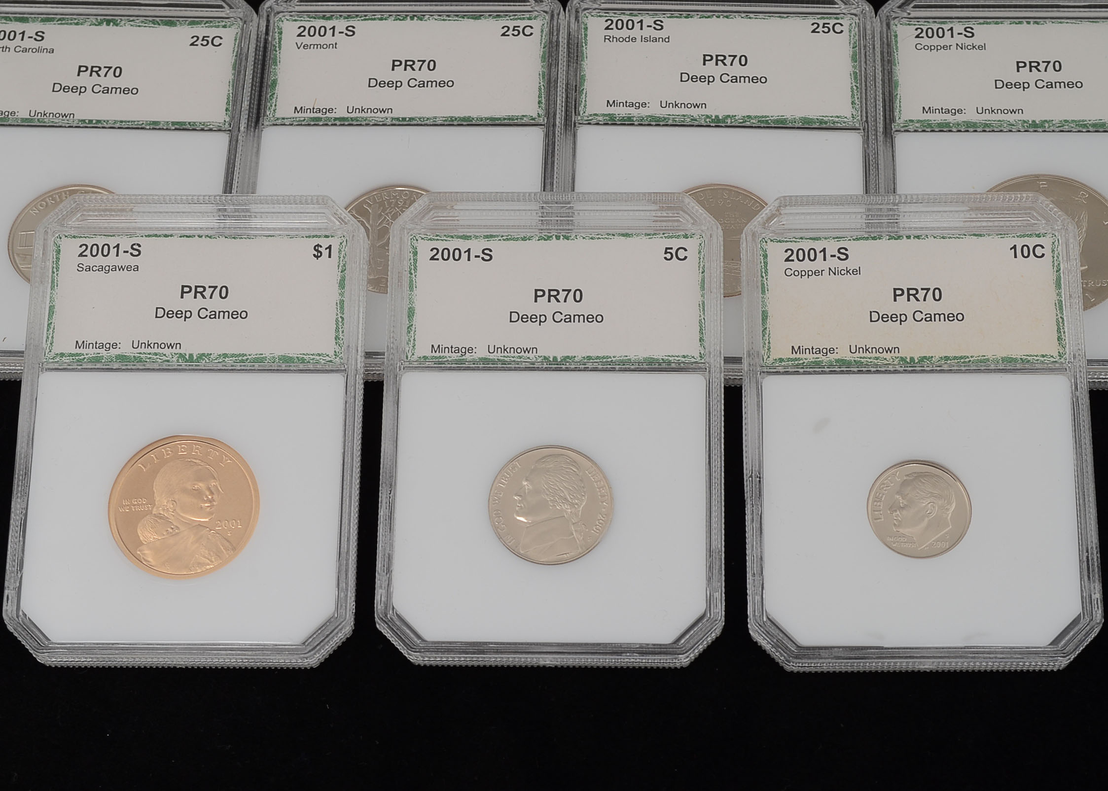 Ten PR70 DCAM (By PCI) 2001 S U.S. Coins