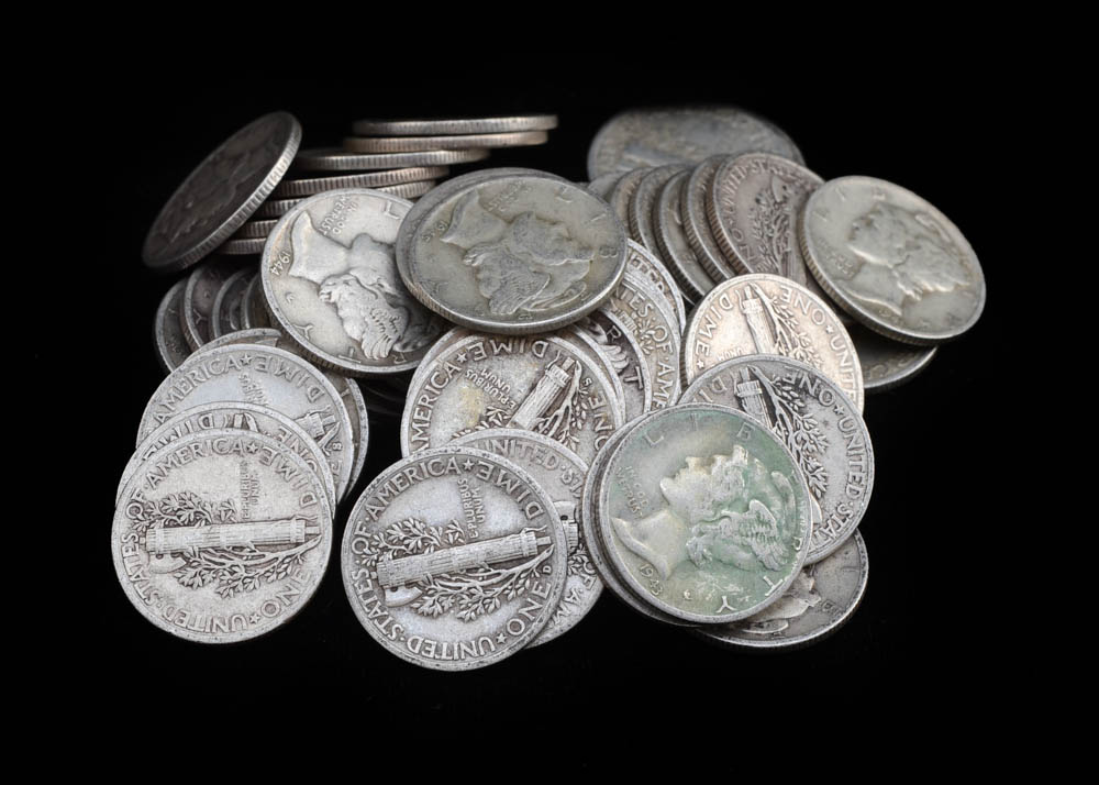 Fifty-Eight Unsearched Silver Mercury Dimes