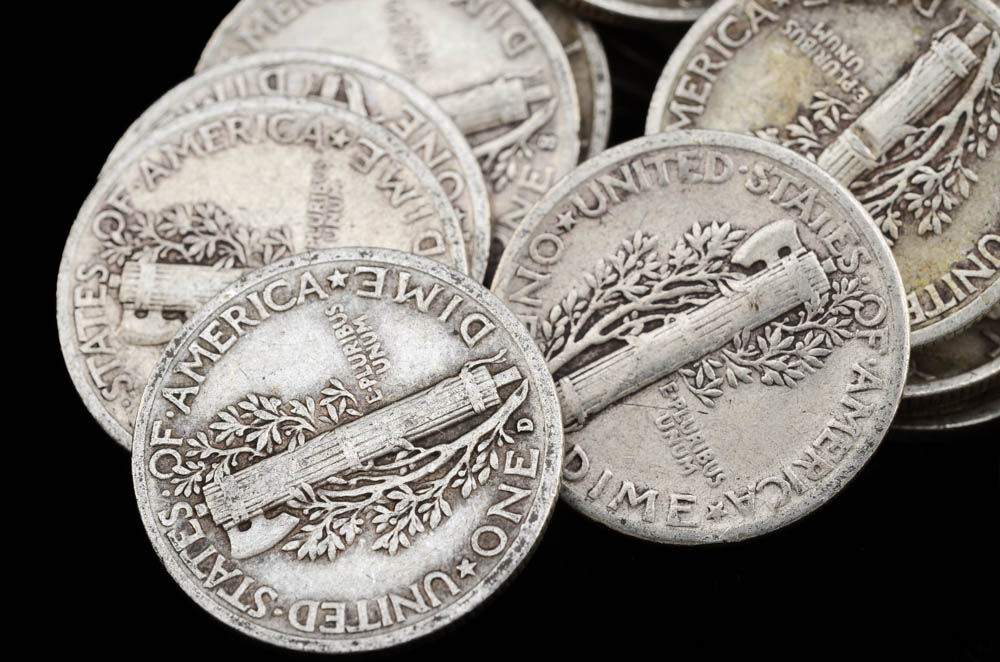Fifty-Eight Unsearched Silver Mercury Dimes