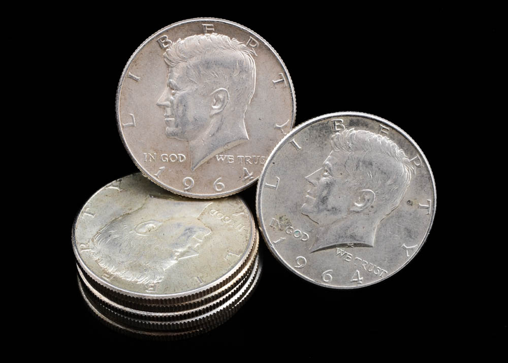 Eight 1964 JFK Silver Half Dollars