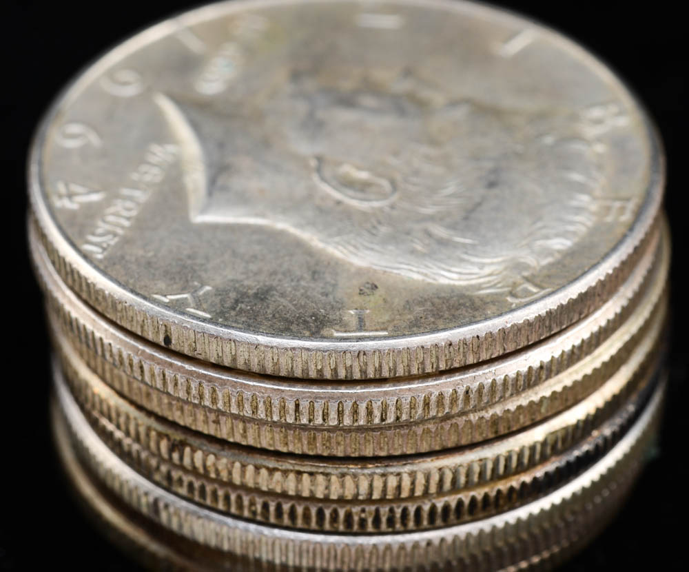 Eight 1964 JFK Silver Half Dollars