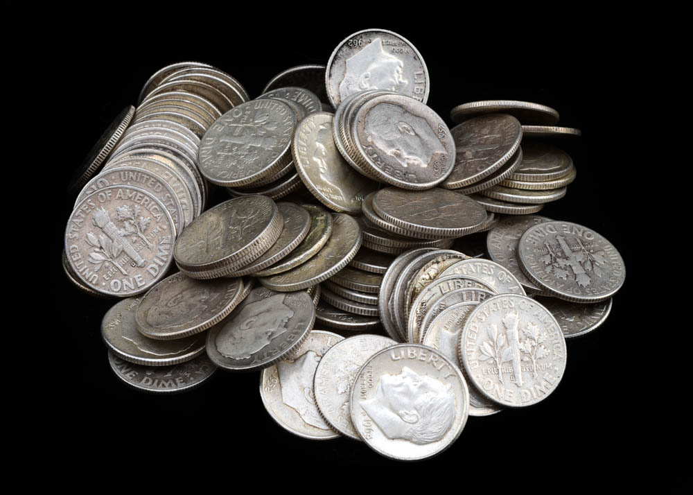 One Hundred Unsearched Silver Roosevelt Dimes