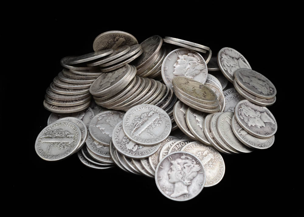 One Hundred Unsearched Silver Mercury Dimes