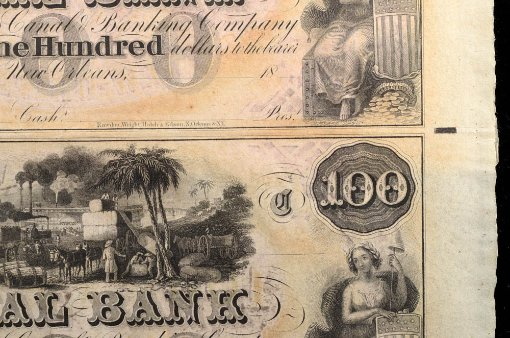 Uncut Sheet of Four One Hundred Dollar New Orleans Notes