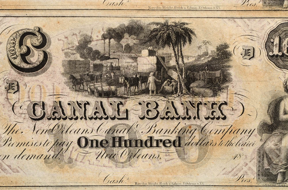 Uncut Sheet of Four One Hundred Dollar New Orleans Notes