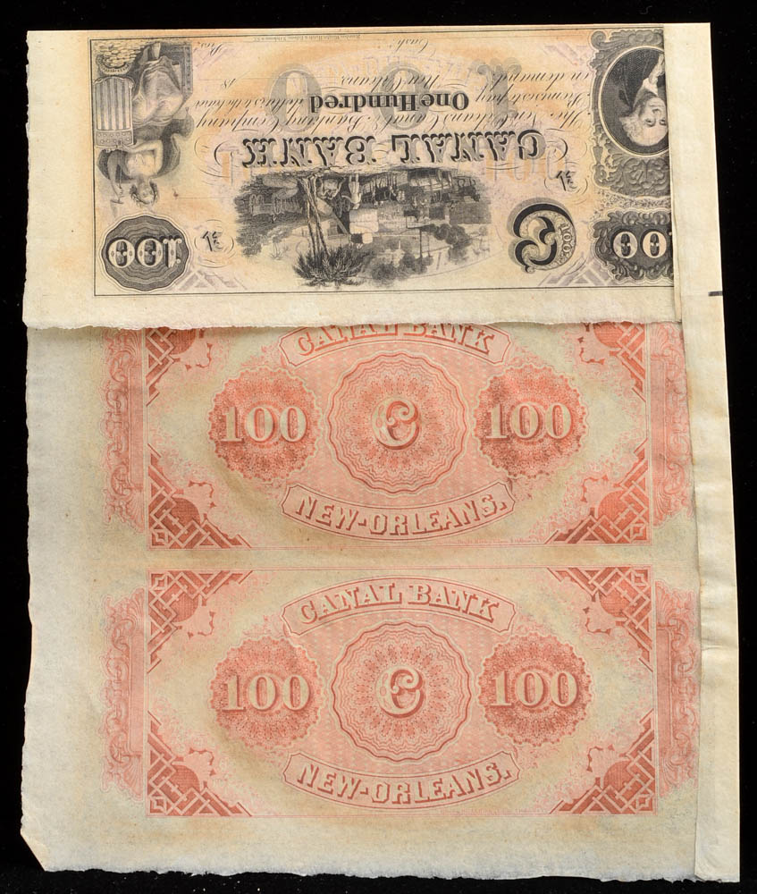 Uncut Sheet of Four One Hundred Dollar New Orleans Notes