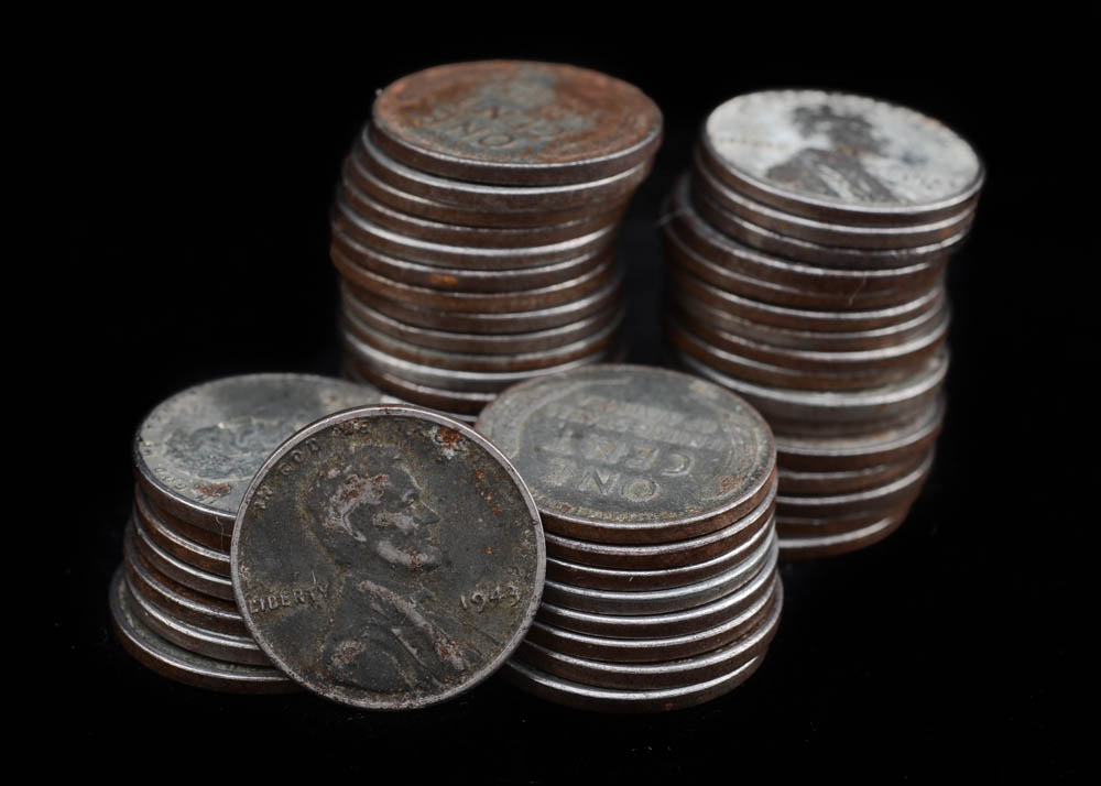 Group of (50) 1943 Lincoln Head Wheat Wartime Steel Pennies