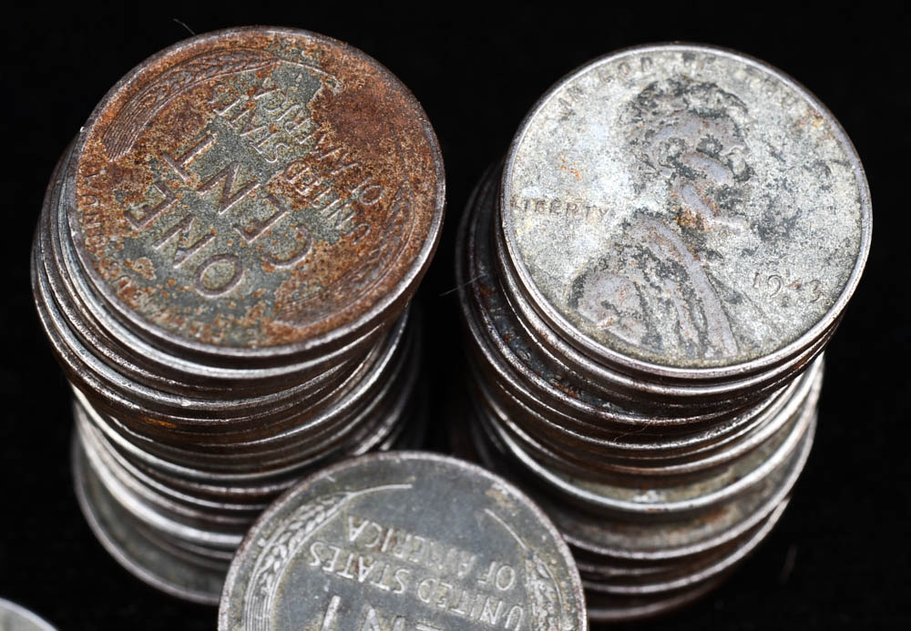 Group of (50) 1943 Lincoln Head Wheat Wartime Steel Pennies