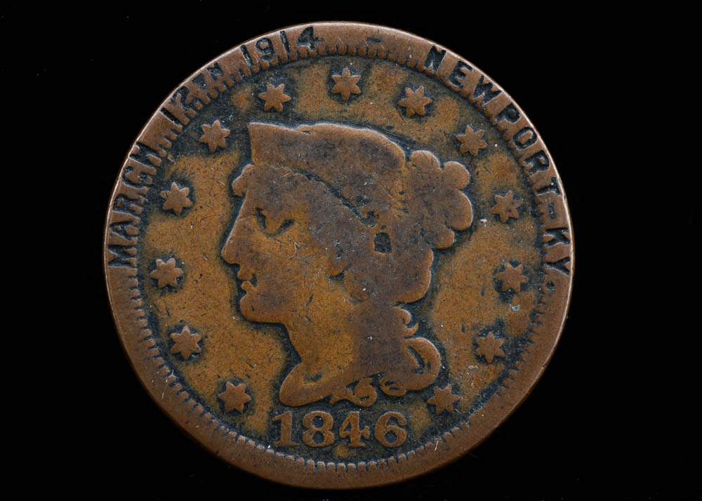 1846 Braided Hair Large Cent With Masonic Symbol