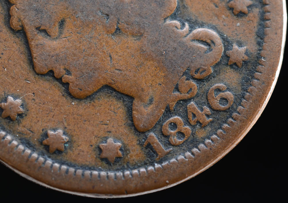 1846 Braided Hair Large Cent With Masonic Symbol