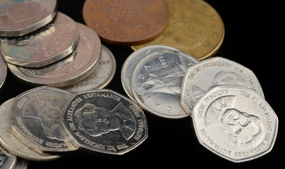 Group of (51) Pieces of Foreign Coins and Currency