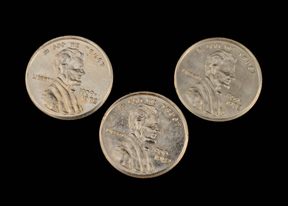 3 Miniature Commemorative 14K Gold Lincoln Memorial Cents