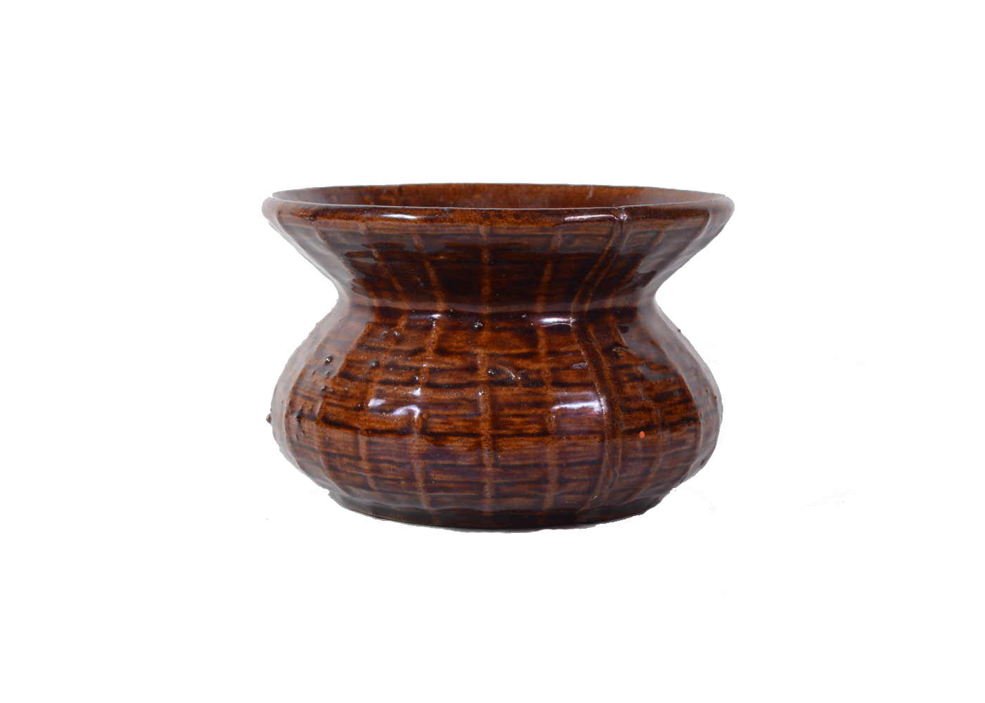 Vintage Ceramic Spittoon with Basketweave Pattern