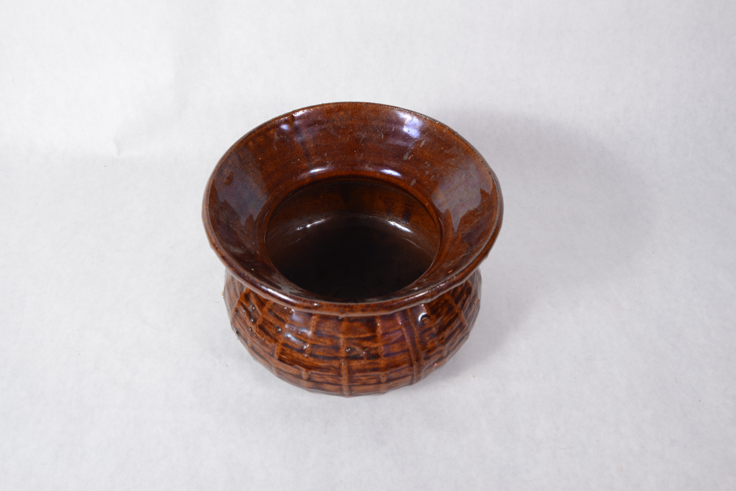 Vintage Ceramic Spittoon with Basketweave Pattern