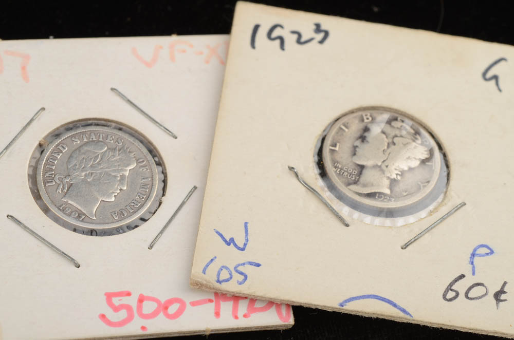 Group of Seven Silver American Dimes