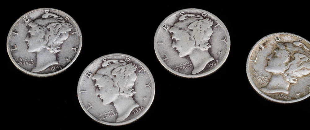 Group of Seven Silver American Dimes