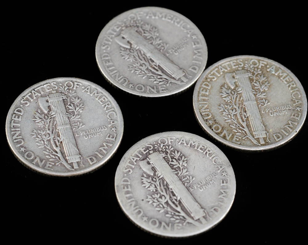 Group of Seven Silver American Dimes