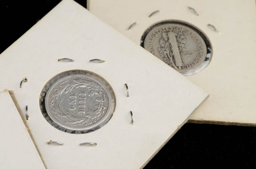 Group of Seven Silver American Dimes