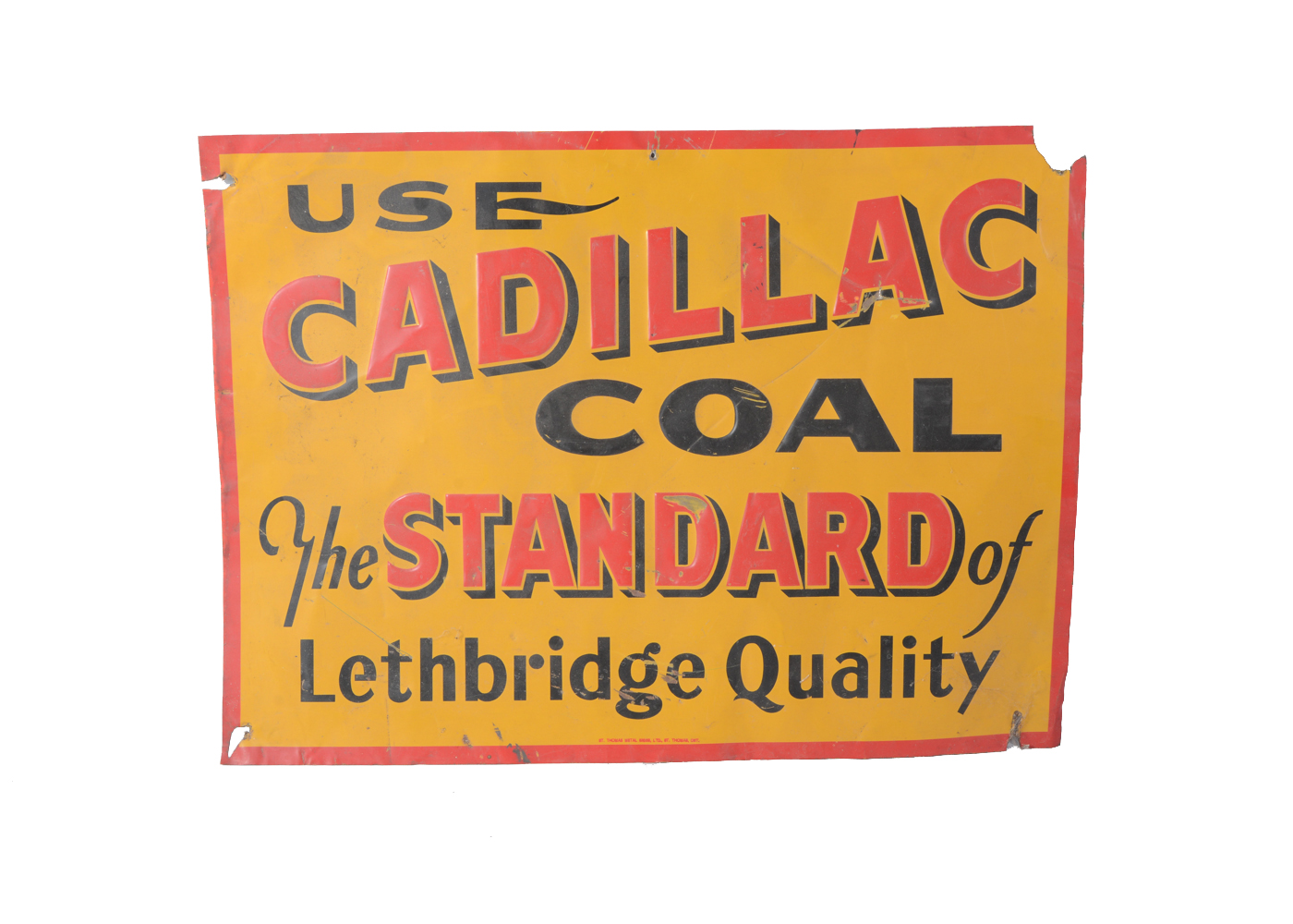 Vintage Cadillac Coal Metal Advertisement Sign