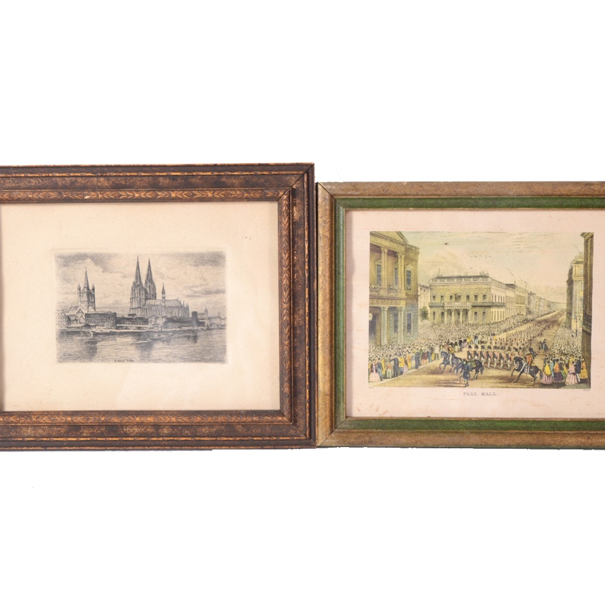 Pair of Framed Prints of European Cities