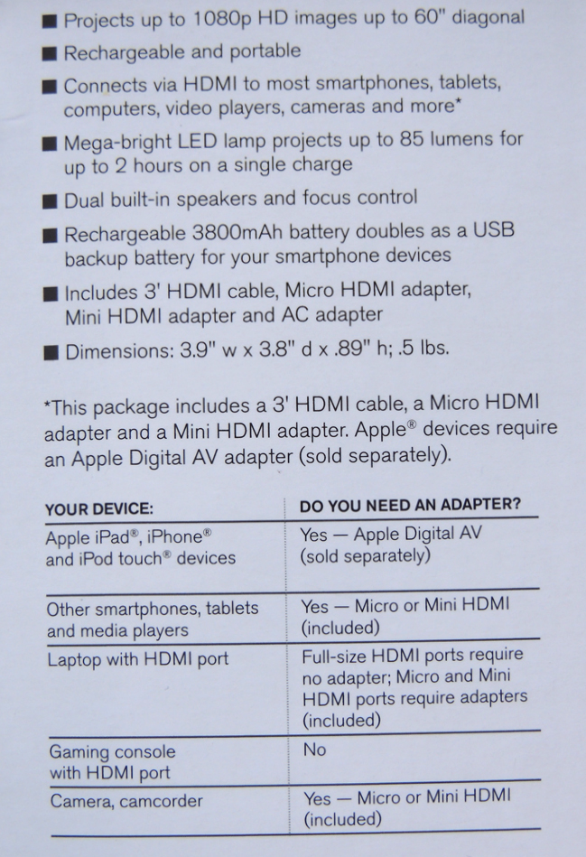 Brookstone HDMI Pico Projector