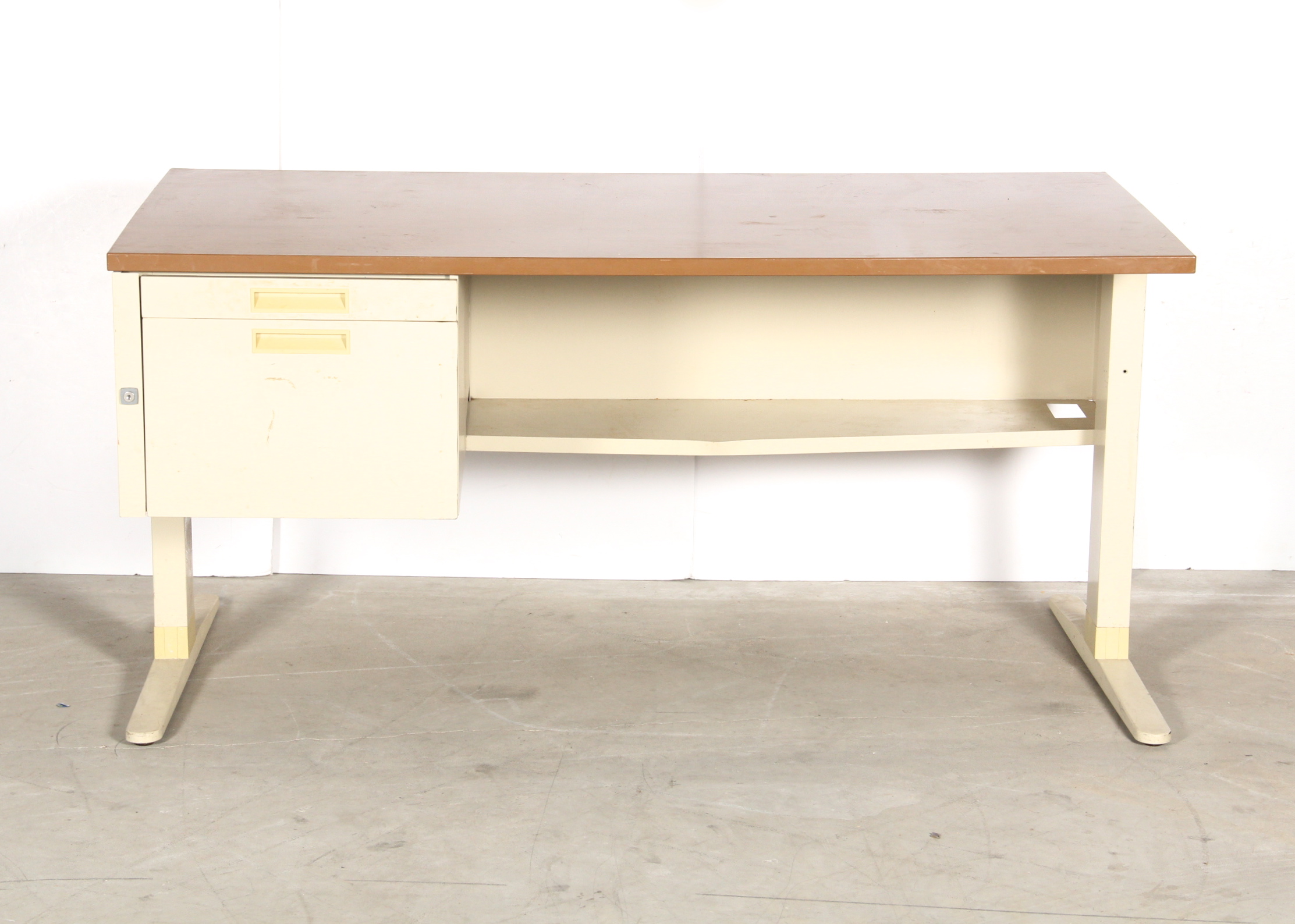 Vintage Metal and Wood Laminate Desk