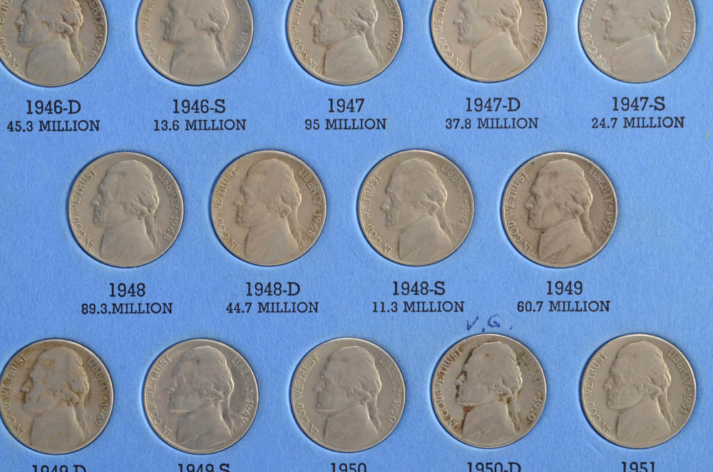 Group of (65) Jefferson nickels in Whitman Folder