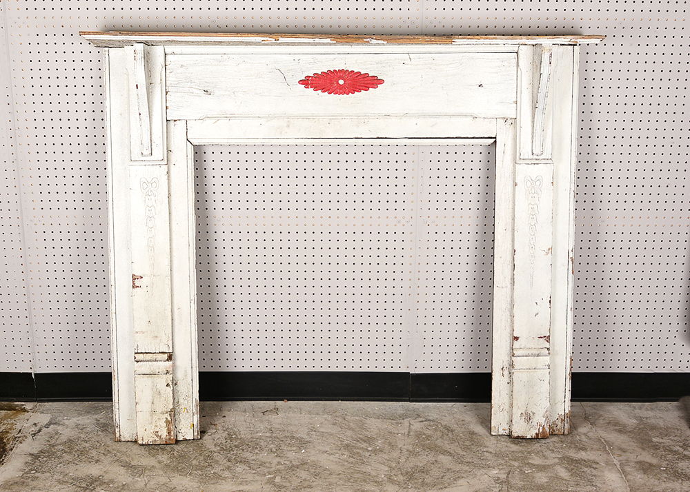 Antique Fireplace Mantel with Red Accent